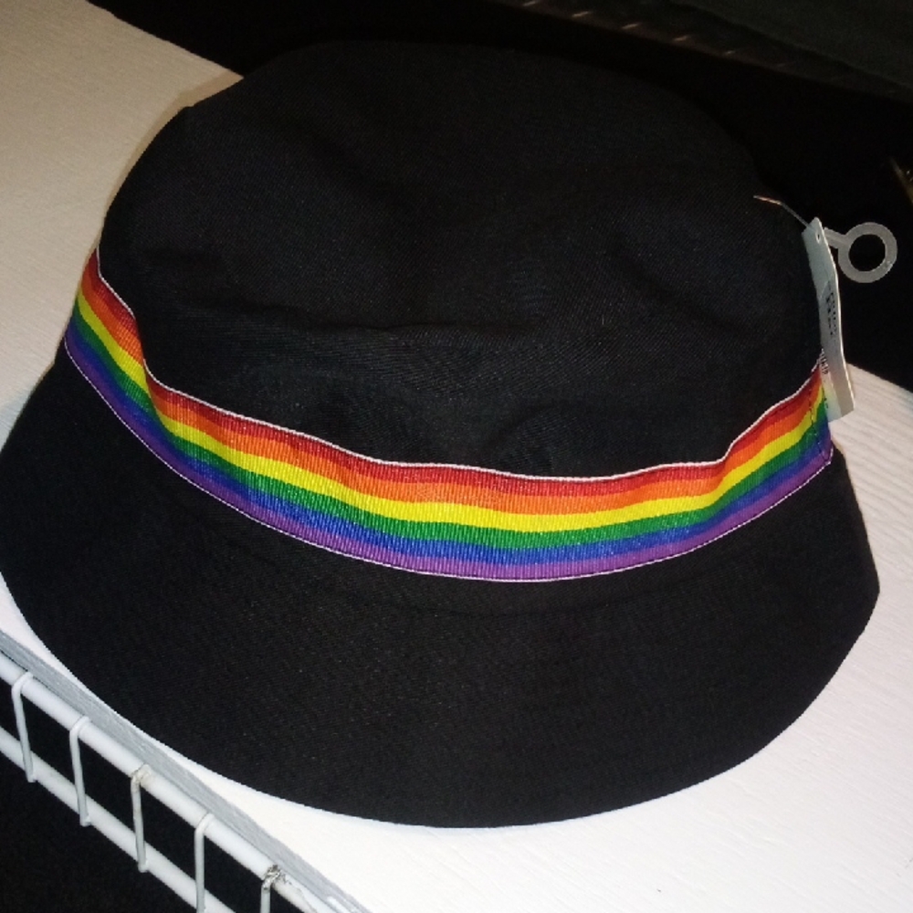 Black Bucket Hat with Rainbow Band